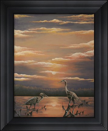 Framed Egrets at Days End Print