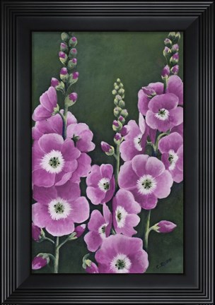 Framed Hollyhocks in Lilac Print