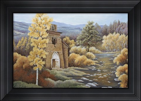 Framed Church by the Creek Print