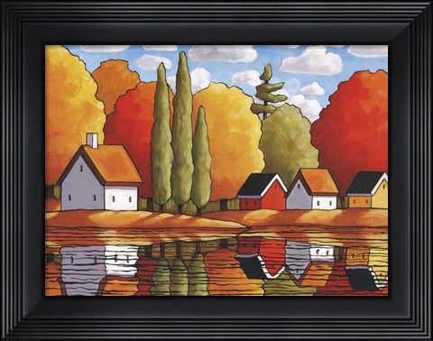 Framed Fall Water Cabin Reflections Print