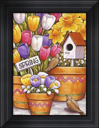 Framed Spring Birds Flowers Print