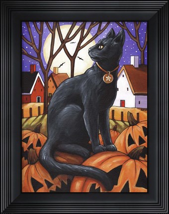 Framed Moon Cat &amp; Pumpkins Print