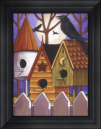 Framed Moon Crows Houses Print