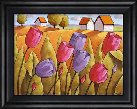 Framed Tulips Landscape Yellow Print