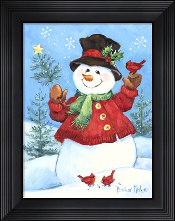 Framed Red Coat Snowman Print