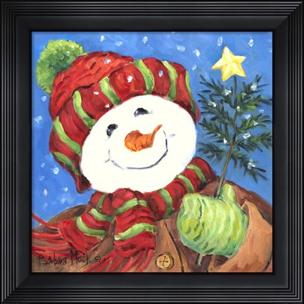 Framed Snowman with Star Tree Print