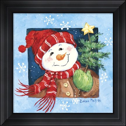 Framed Red Hat Snowman Print