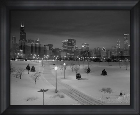 Framed Snowy Chicago Skyline Print