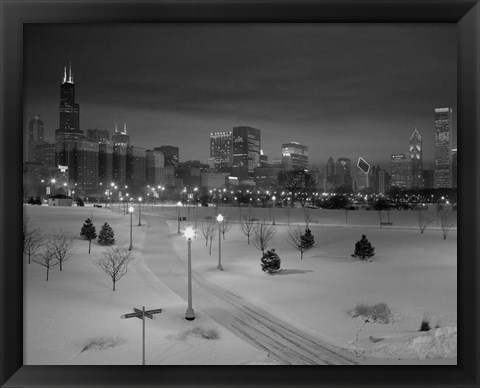 Framed Snowy Chicago Skyline Print