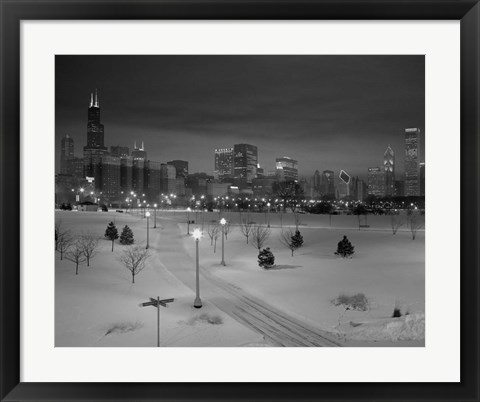 Framed Snowy Chicago Skyline Print