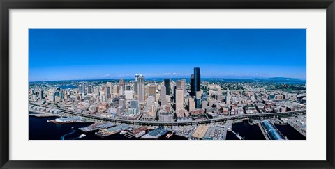 Framed Aerial View of a Cityscape, Seattle, Washington Print