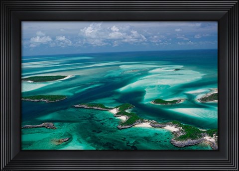 Framed Aerial View of Island in Caribbean Sea, Great Exuma Island, Bahamas Print