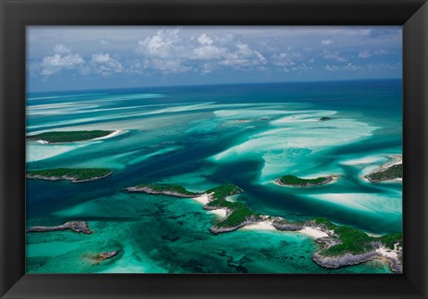 Framed Aerial View of Island in Caribbean Sea, Great Exuma Island, Bahamas Print