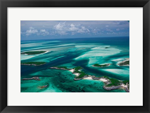 Framed Aerial View of Island in Caribbean Sea, Great Exuma Island, Bahamas Print