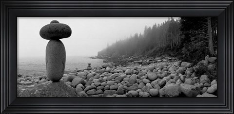 Framed Cairn on a Rocky Beach, Maine Print