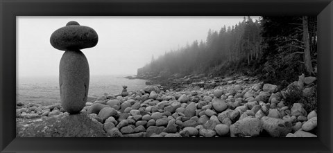 Framed Cairn on a Rocky Beach, Maine Print