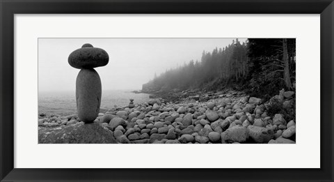 Framed Cairn on a Rocky Beach, Maine Print