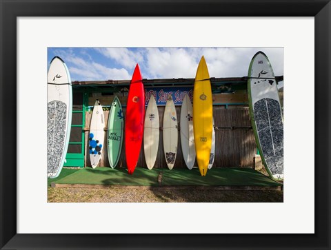 Framed Surfboards Leaning Against Beach Shack, Hawaii Print