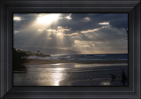 Framed Scenic View of Beach during Sunset, Hawaii Print