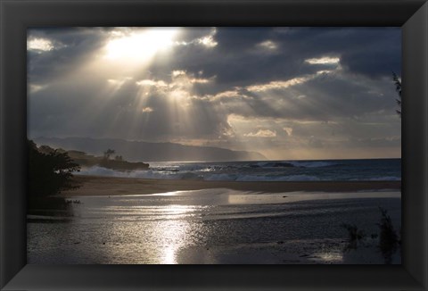 Framed Scenic View of Beach during Sunset, Hawaii Print