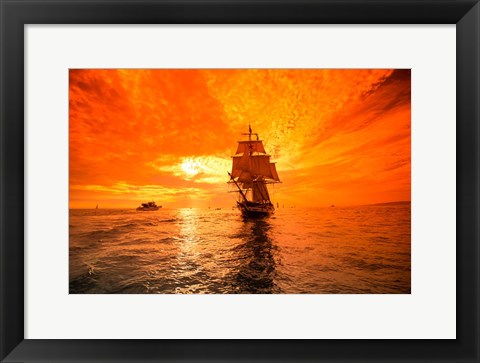 Framed Sailboat and Tall Ship the Pacific Ocean, Dana Point Harbor, California Print