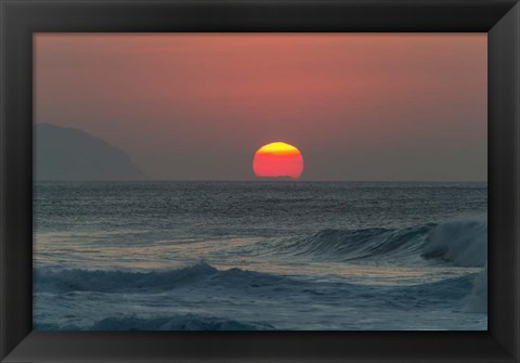 Framed Waves in the Ocean at Sunset Print