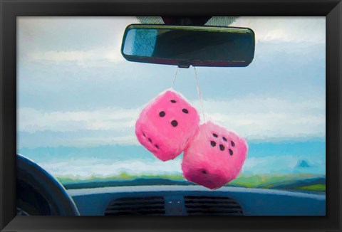 Framed Furry Dice Hanging in a Car Print