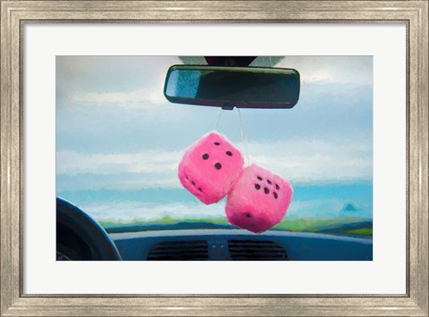 Framed Furry Dice Hanging in a Car Print