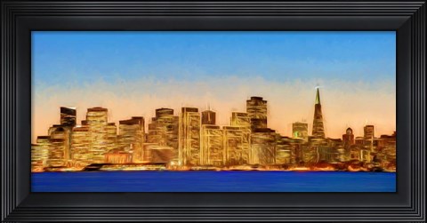 Framed Illuminated Cityscape at the Waterfront, San Francisco Bay, California Print