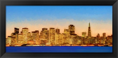 Framed Illuminated Cityscape at the Waterfront, San Francisco Bay, California Print