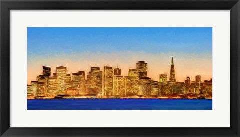 Framed Illuminated Cityscape at the Waterfront, San Francisco Bay, California Print