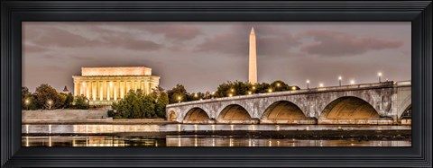 Framed Arlington Memorial Bridge with Lincoln Memorial and Washington Monument, Washington DC Print