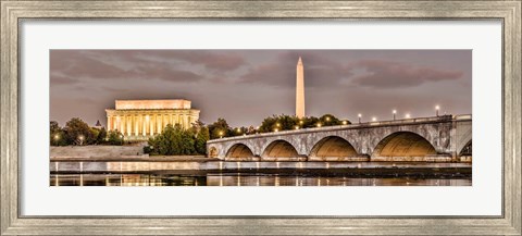Framed Arlington Memorial Bridge with Lincoln Memorial and Washington Monument, Washington DC Print