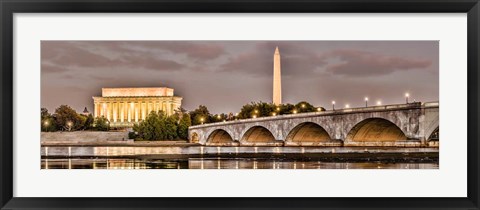 Framed Arlington Memorial Bridge with Lincoln Memorial and Washington Monument, Washington DC Print