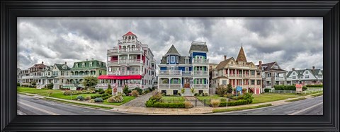 Framed Cottages in a row, Beach Avenue, Cape May, New Jersey Print