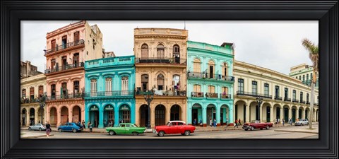 Framed Cars in Front of Colorful Houses, Havana, Cuba Print