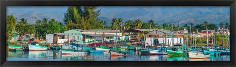 Framed Boats Moored at a Harbor, Trinidad, Cuba Print