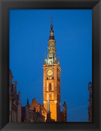 Framed Low Angle View of Clock Tower, Gdansk, Poland Print