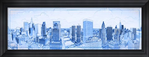 Framed Chicago Buildings in Blue Print
