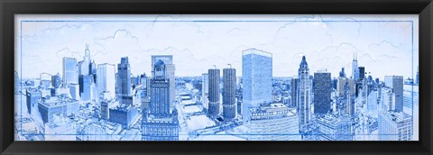 Framed Chicago Buildings in Blue Print