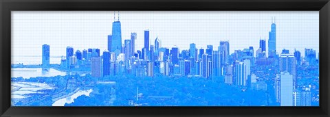 Framed Skyline of Chicago in Blue Print