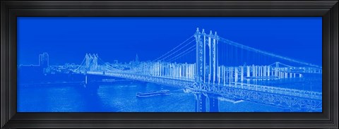 Framed Manhattan Bridge in Blue Print