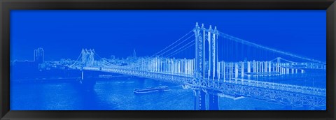 Framed Manhattan Bridge in Blue Print