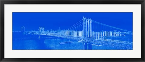 Framed Manhattan Bridge in Blue Print