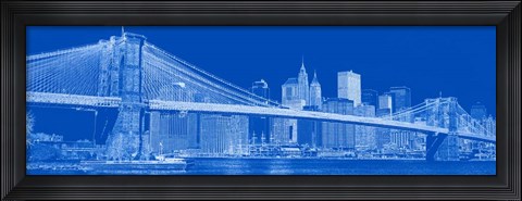 Framed Brooklyn Bridge &amp; East River in Blue Print