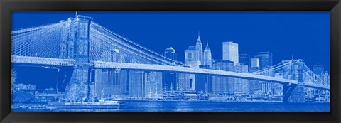 Framed Brooklyn Bridge &amp; East River in Blue Print