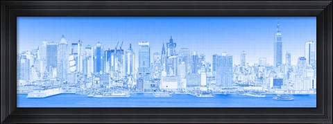 Framed View of Manhattan Skyline in Blue Print
