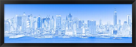 Framed View of Manhattan Skyline in Blue Print