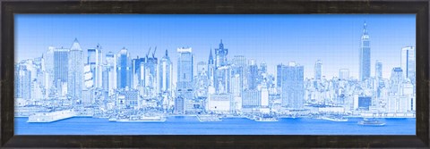 Framed View of Manhattan Skyline in Blue Print