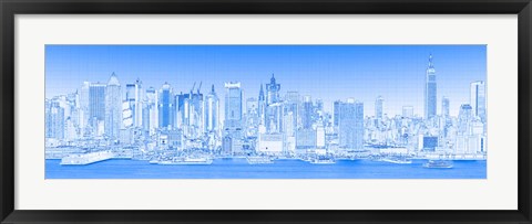 Framed View of Manhattan Skyline in Blue Print